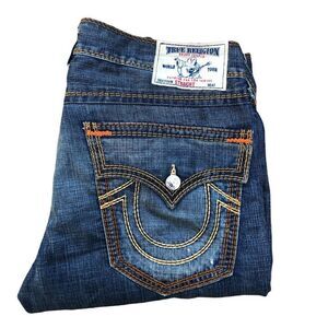 True Religion Jeans Size 36 STRAIGHT Blue Double Stitch